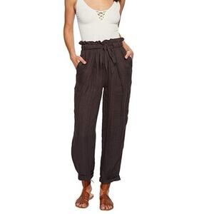 Free People Linen Only Over You Pants SMALL Black Gray Drawstring Boho Slouchy